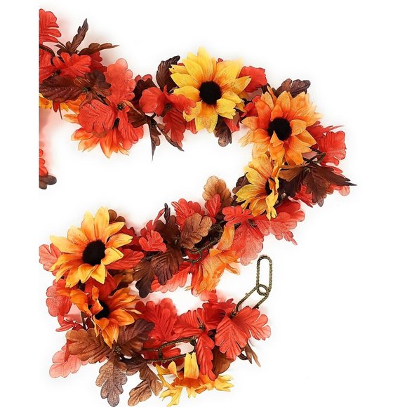 Fall Sunflower Garland Orange, Yellow, Brown, 6' Long - Picture 1 of 4